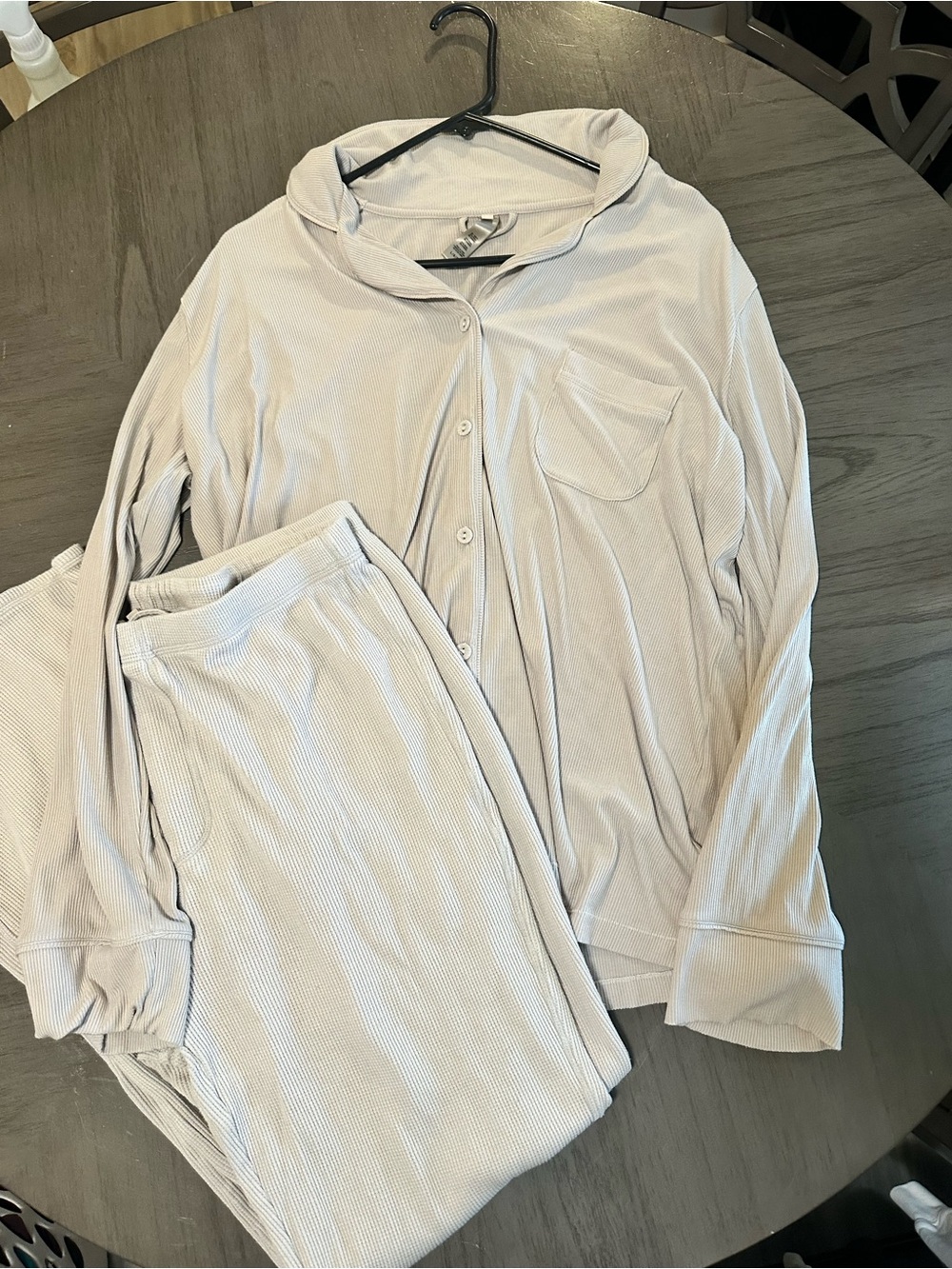 SKIMS Cream Waffle-Knit Button Pajama Set